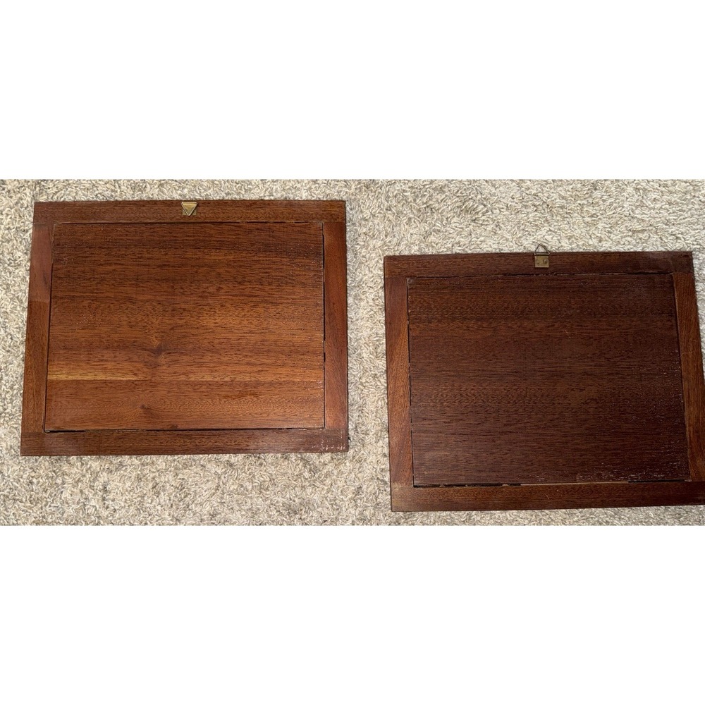 Set Of‎ 2 Vintage Italian Marquetry Inlaid Wood Sorrento Style Coastal Scenes - Picture 8 of 9